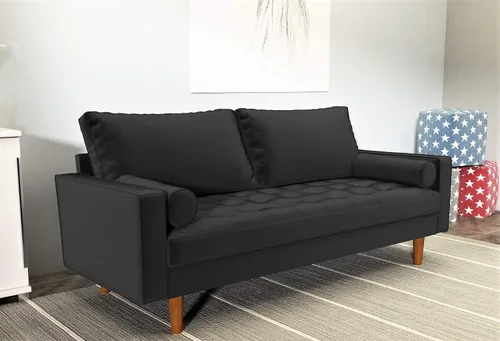 Miniatura 10 de Container Furniture Direct Womble - Asiento tapizado de terciopelo moderno de mediados de siglo con almohadas de cojín, sofá, color azul