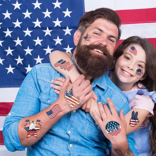 Miniatura 4 de winthrop 240 tatuajes temporales del 4 de julio para niños, envueltos individualmente, impermeables y seguros, diseños de bandera de Estados Unidos