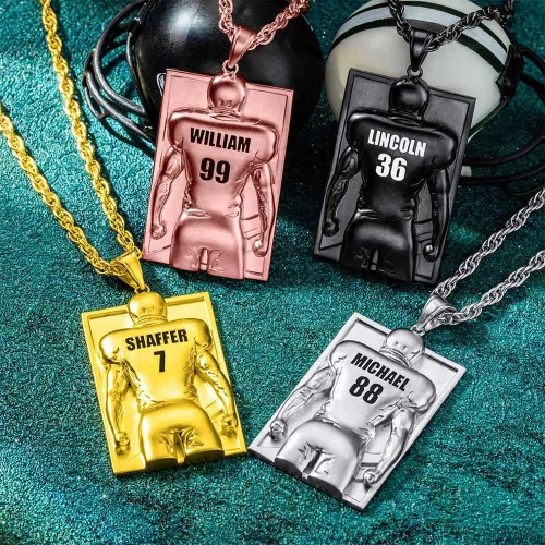 Miniatura 4 de AILIN Collar de fútbol personalizado para hombres, collares de latón con números personalizados para atletas de fútbol, color plataorooro rosanegro