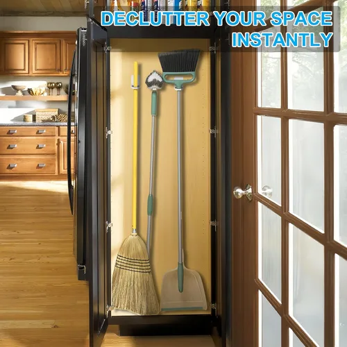 Miniatura 2 de Paquete de 3 soportes de pared para trapeador y escoba, autoadhesivo, sin taladro, agarre de mango de escoba, organizador de limpieza del hogar