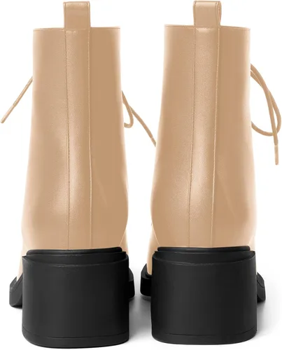 Miniatura 94 de ROSERWISH Botas altas de tacón bajo y grueso para mujer, con cordones, cómodas, modernas, con puntera redonda, de 2.5 pulgadas