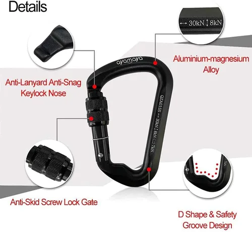 Miniatura 3 de Ayamaya Climbing Carabiners - 3 Pack Screwgate Locking Carabiner 30KN (6744 lbs) Heavy Duty Gears for Rock Climbing, Rappelling, Swing Rescue & Gym