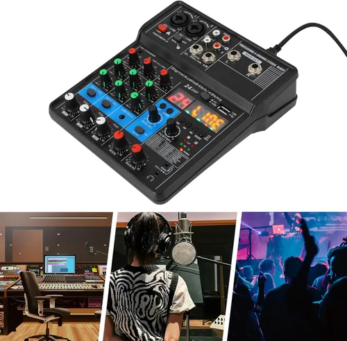 Miniatura 4 de Mezclador de audio Bluetooth Live Studio de 4 canales, pantalla LED, consola de mezcla USB profesional con ecualizador de 3 bandas, consola