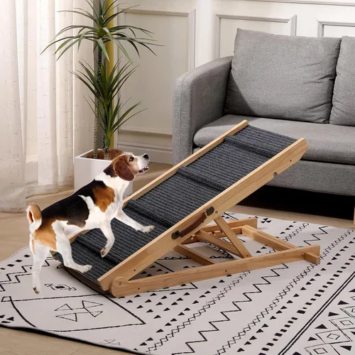 Miniatura 7 de Rampa plegable de madera para perros y escaleras para mascotas, escalones antideslizantes de 5 niveles para perros y gatos, rampa de madera para que