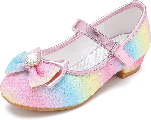 Furdeour Girls Dress Shoes Mary Jane Wedding Flower Bridesmaids Heels Glitter Princess Shoes for Kids Toddler