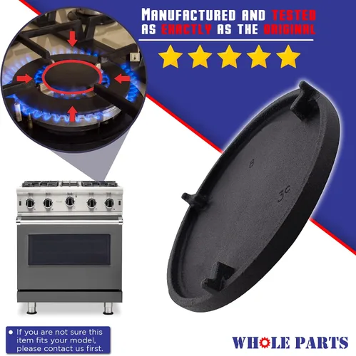 Miniatura 3 de Tapa de quemador Whole Parts mejorada (negro) N.º de pieza PA080015, repuesto y compatible con algunos electrodomésticos de cocinas de gas Viking