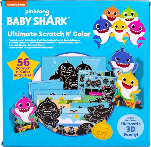 Miniatura 7 de Horizon Group USA Baby Shark Ultimate Scratch 'N Color - Juego de 56 actividades artísticas para rascar, incluyendo calcomanías, formas 3D y más