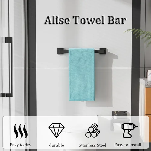 Miniatura 2 de Alise Toallero negro, toallero de 16 pulgadas para baño, toallero de acero inoxidable SUS304 montado en la pared, colgador de toallas resistente