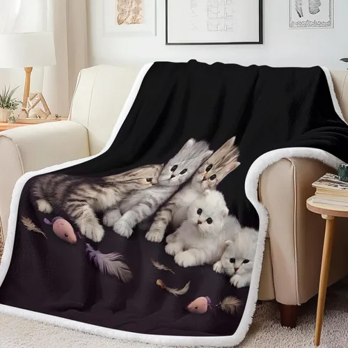 Miniatura 17 de Manta mullida de gato para mujer, manta acogedora de sherpa y gatos, lindas mantas suaves para personas amantes de los gatos, manta de felpa Kawaii