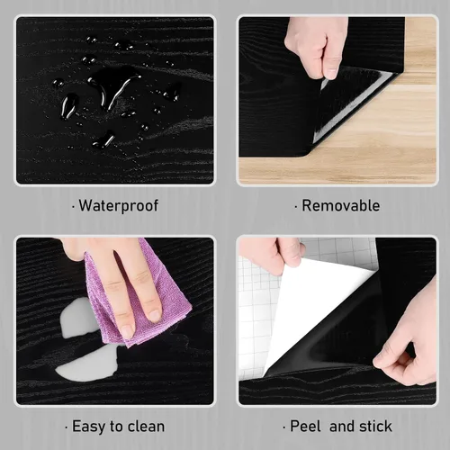 Miniatura 8 de Wallercity Papel de contacto de grano de madera negro texturizado para cocina, papel de contacto de madera autoadhesivo para armarios, impermeable