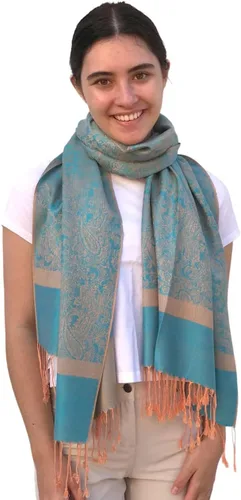 Miniatura 3 de SILVERFEVER - Chal vintage para mujer, estampado de cachemira jacquard, pashmina, para ocasiones especiales, bufanda de noche, estola de doble cara
