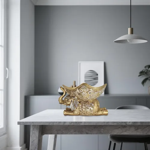 Miniatura 4 de Estatua de elefante con bandeja de almacenamiento, escultura de figura dorada, decoración del hogar de inspiración africana para sala de estar