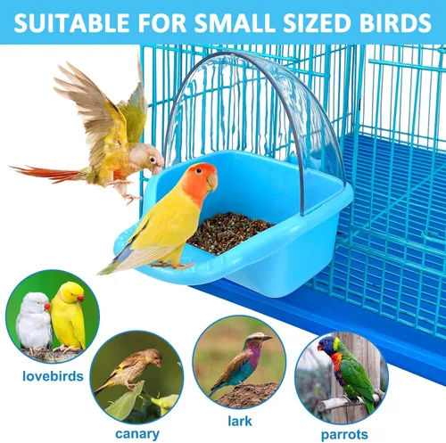 Miniatura 4 de Caja de baño para pájaros colgante, juguete de periquitos, bañeras enjauladas, tina de loro para ducha de agua, alimentador de alimentos, bandeja