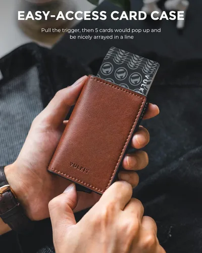 Miniatura 8 de VULKIT Tarjetero RFID Bloqueo de Cuero Automático Pop Up Cartera Aluminio Slim Pocket Tarjeta de Visita