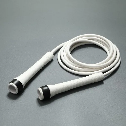 Miniatura 6 de Cuerdas de salto de PVC blanco para fitness de 0.197 in con asas de ABS irrompibles/cuerda de salto de velocidad ajustable para interiores