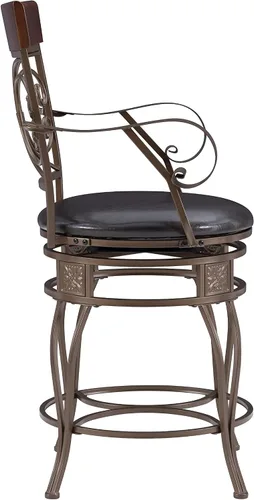 Miniatura 12 de Powell Dayne - Taburete grande y alto de 24 asientos con brazos en metal de bronce oscuro con asiento acolchado de piel sintética marrón oscuro