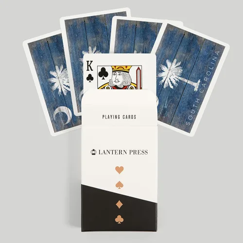 Miniatura 6 de Lantern Press Carolina del Sur, bandera rústica del estado (52 cartas de juego, baraja de cartas de tamaño póquer con comodines)