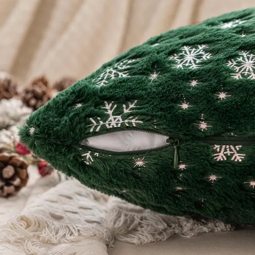 Miniatura 6 de MIULEE - Juego de 2 fundas de cojín decorativas de Navidad, hechas de piel sintética suave con copos de nieve plateados y brillantina, para Verde