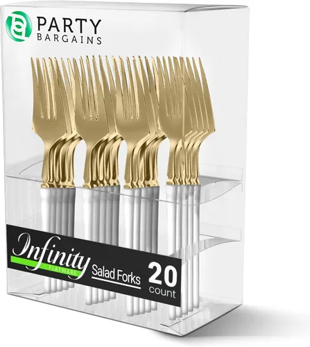 Miniatura 33 de Party Bargains Juego de cubiertos negros de plástico desechable, utensilios de diseño moderno infinito, paquete de 40: 16 tenedores, 8 cuchillos, 16