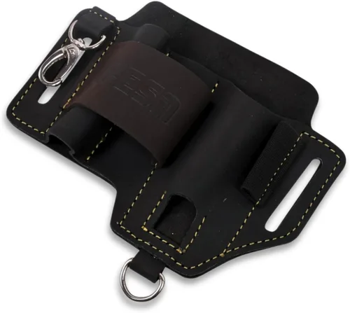 Miniatura 7 de FESA Funda multiherramienta de cuero para cinturón, organizador de cuero EDC para cuchillo de bolsillo táctico, linterna y bolígrafo, con gancho