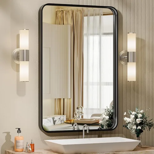 Miniatura 10 de Hasipu - Juego de 2 espejos de baño para pared, espejos de baño con marco de metal negro de 30 x 24 pulgadas para sobre lavabo, espejos