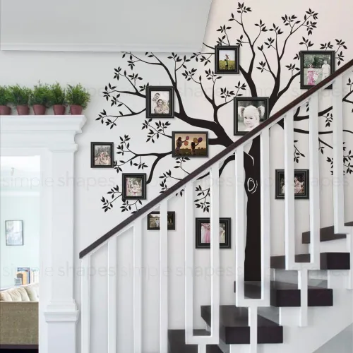 Vinilo decorativo para pared de árbol genealógico de escalera (negro, tamaño pequeño: 92 pulgadas de ancho x 88 pulgadas de alto) Simple Shapes ®