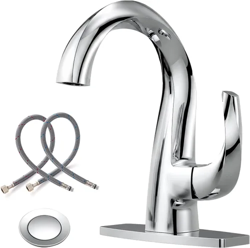 Miniatura 10 de WOWOW Grifo de Baño de Una Sola Manija 1 Agujero Arco Alto Lavabo de Baño Bronce Aceitado Frotado con Desagüe Emergente, Grifo de Lavabo de Baño