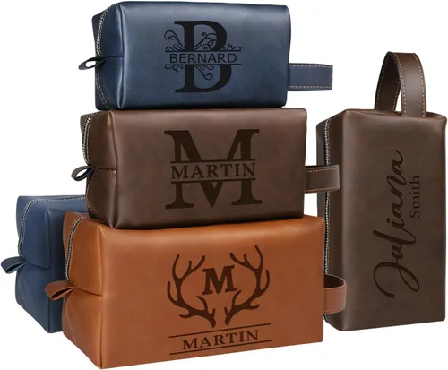 Bolsa de artículos de aseo personalizada para hombres, kit de viaje de cuero con monograma personalizado para hombres, organizador de artículos de