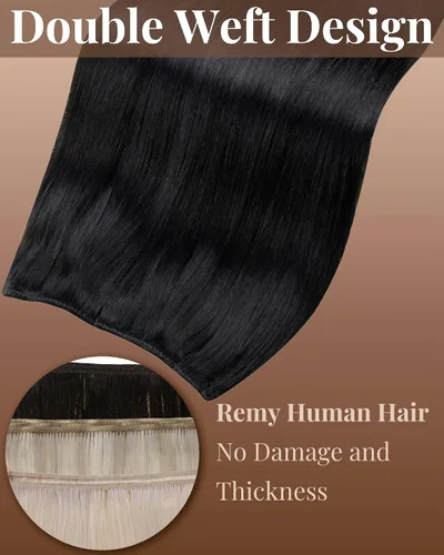 Miniatura 2 de Hetto - Extensiones de cabello humano real para coser, color negro azabache, #1, 12 pulgadas, 2.47 onzas Adhesivo suave, fuerte, uso diario