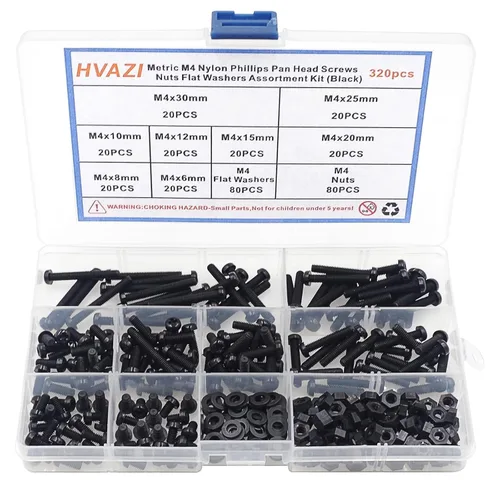 Miniatura 9 de Juego surtido de tornillos métricos M6 de nylon Phillips de cabeza plana (negro)