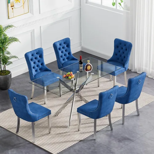 Miniatura 40 de Juego de 4 mesas de comedor de cristal para 4, juego de 4 mesas y sillas de cocina modernas, juego de mesa de comedor de cocina de 5 piezas con mesa