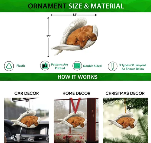 Miniatura 2 de Talataca Dachshund Angelito Durmiente Alas Memorial Tan Wheaten Dachshund 2D Plano Espejo Retrovisor de Coche Accesorios Adorno de Árbol de Navidad