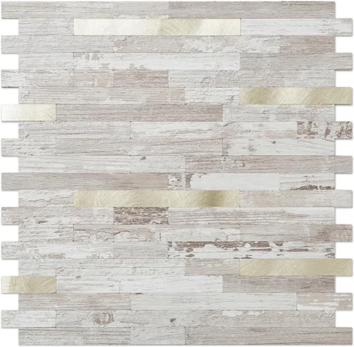 Miniatura 8 de DICOFUN - Azulejo adhesivo de loseta en muro para la cocina, piedra faxu gris claro, PVC con metal mixto, 1 lámina