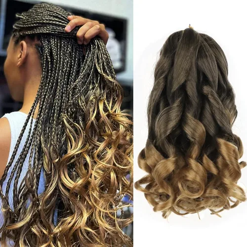 Miniatura 46 de Cabello rizado francés para trenzar de 12 pulgadas, 8 paquetes de cabello rizado preestirado para trenzas de caja, rizos franceses, trenzas