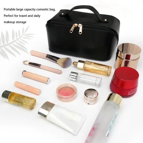 Miniatura 6 de MAMUNU - Bolsa de cosméticos de gran capacidad, bolsa de almacenamiento de cosméticos de viaje con asa, bolsa de cosméticos portátil con cremallera