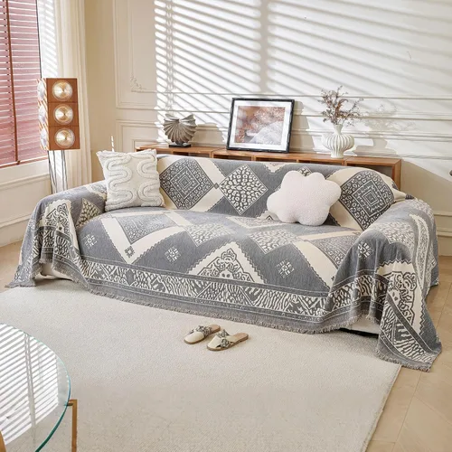 Miniatura 17 de DREAMINGO Fundas de sofá para sofá, estilo bohemio, geométrico y jacquard vintage, de 2 plazas, antideslizante, protector de muebles de felpilla