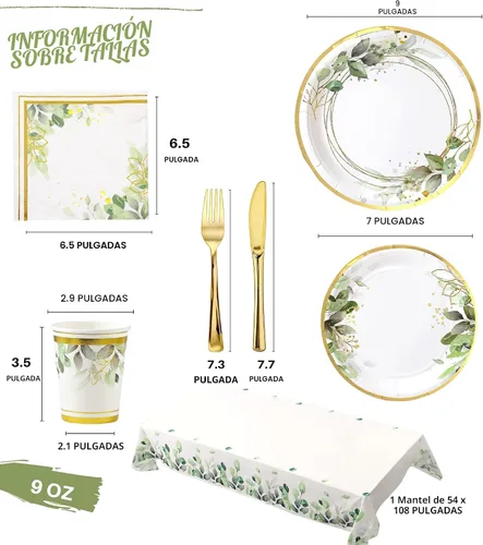 Miniatura 2 de Platos y servilletas de vegetación para fiesta - Sirve para 16 - Platos verdes, tazas de fiesta, cuchillos, tenedores, tema de vegetación para baby
