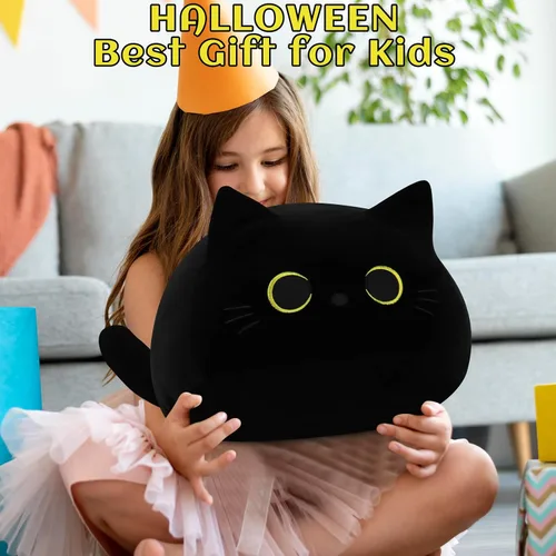 Miniatura 6 de Auspicious beginning Juguete de peluche de gato negro gigante de 19 pulgadas, juguete de peluche Kawaii, almohada de felpa de gato, decoración