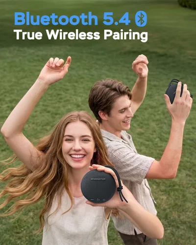 Miniatura 5 de Altavoz Bluetooth Monster de 35 W (pico), altavoz de ducha IPX8 impermeable, Bluetooth 5.4 con sonido HD fuerte y graves robustos, tiempo de Negro