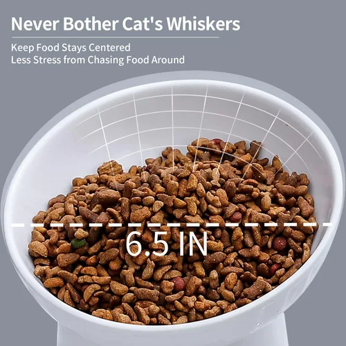 Miniatura 4 de Cuencos elevados de cerámica para gatos de 16.5 cm de ancho extra, juego de 2 cuencos inclinados para comida y agua, de porcelana, sin estrés