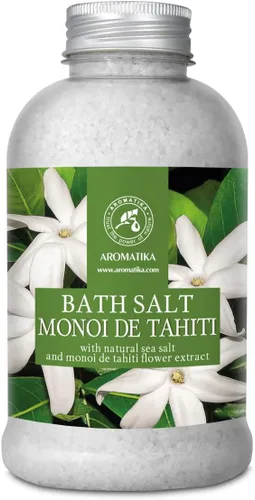 AROMATIKA - Sal de baño Monoi de Tahiti 21.16 oz (600 g) – Aroma de flores de coco y gardenia – Baño relajante – Buen sueño – Aromaterapia – Baño de