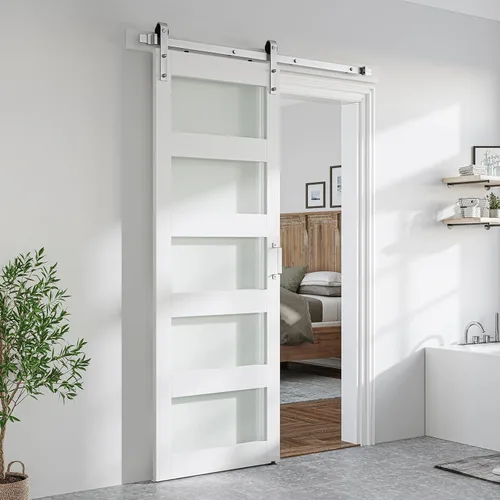 Miniatura 15 de SMARTSTANDARD Puerta de granero de vidrio de 36 x 84 pulgadas con kit de herramientas de 6.6 pies incluido, vidrio de 5 paneles, requiere montaje