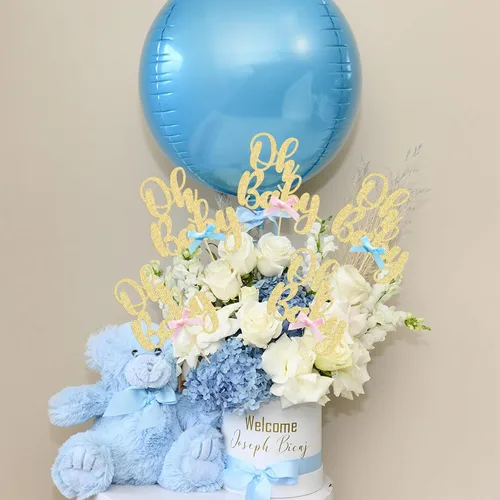 Miniatura 4 de Gyufise 12 piezas de palos centrales Oh Baby de doble cara con arco azul y rosa de purpurina, adornos para cupcakes de baby shower, revelación