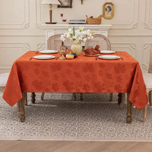Miniatura 8 de Softalker Mantel de Jacquard de Otoño - Cubierta de Mesa Rectangular con Hojas de Arce de Acción de Gracias, Manteles Impermeables de Cosecha Otoñal
