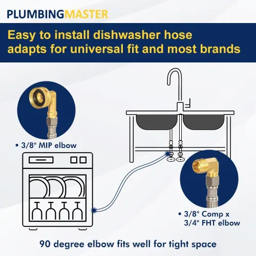 Miniatura 4 de Kit de instalación universal para lavavajillas, kit de manguera trenzada de acero inoxidable de 10 pies con válvula de tope, codo MIP de 3/8 x 3/8