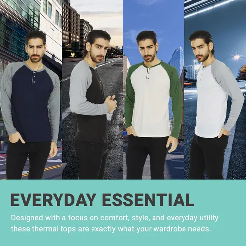 Miniatura 19 de DARESAY Paquete de 3: camiseta térmica de manga larga para hombre, camisetas de manga larga Henley & Crew para hombre, camisetas de manga larga
