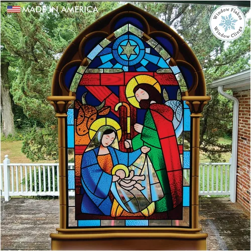 Miniatura 8 de Adhesivo para ventana de Belén pequeño de 11 pulgadas, calcomanía de Navidad para vidrio, decoración de ventanas y puertas, calcomanías
