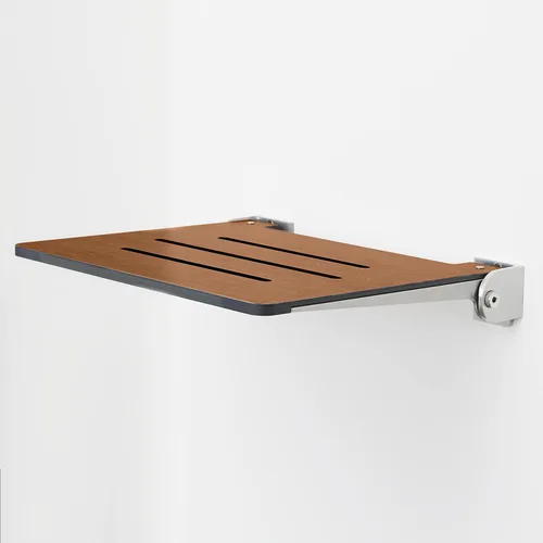 Miniatura 3 de Seachrome Asiento de ducha plegable Silhouette Slimline de 18 pulgadas, para montaje en pared, asiento rústico de teca con marco plateado
