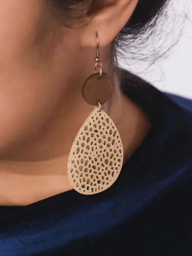 Miniatura 6 de MINACHI Bohemian Hollow Cut-Out Wood Leather Dangle Drop Earrings, Boho Chic Hippie Statement Jewelry Gift for Women