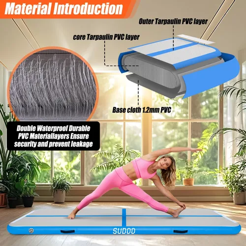 Miniatura 4 de SUDOO Gymnastics Air Mat 10ft/13ft/16ft Inflatable Air Tumble Track Mat 4" Thick Tumbling Mat With Pump or No Pump for Training Tumble Yoga Azul